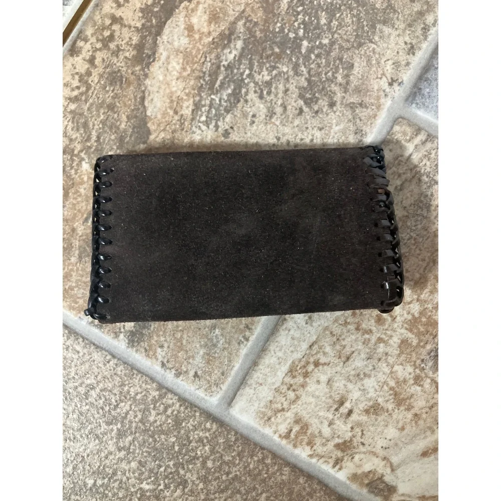 Handmade‎ Dark Brown Suede Leather Key Holder Organizer Wallet Snap Closure